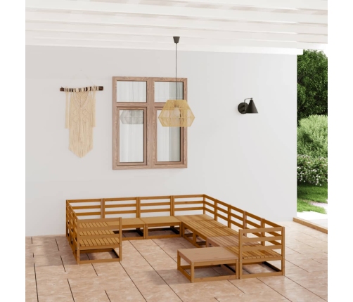 Juego de muebles de jardín 11 piezas madera maciza de pino