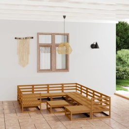 Juego de muebles de jardín 12 piezas madera maciza de pino