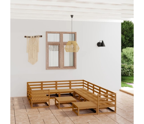 Juego de muebles de jardín 12 piezas madera maciza de pino