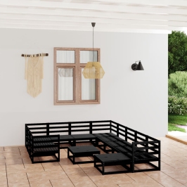 Juego de muebles de jardín 12 piezas madera maciza de pino
