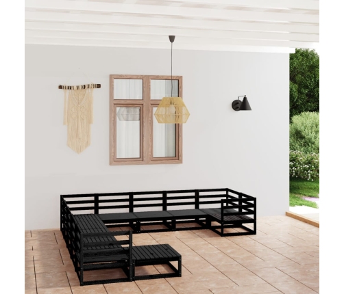 Juego de muebles de jardín 11 piezas madera maciza de pino