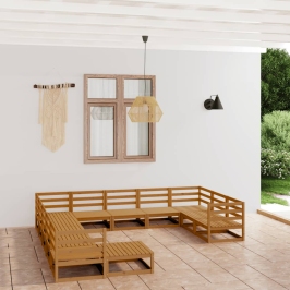 Juego de muebles de jardín 12 piezas madera maciza de pino