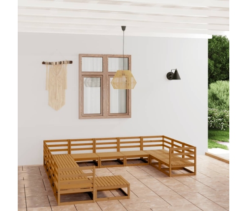 Juego de muebles de jardín 12 piezas madera maciza de pino