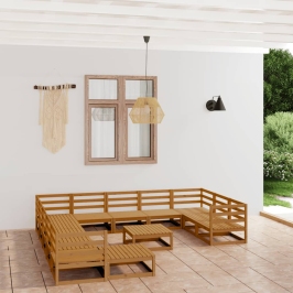 Juego de muebles de jardín 13 piezas madera maciza de pino