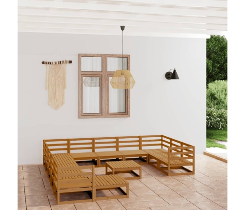 Juego de muebles de jardín 13 piezas madera maciza de pino