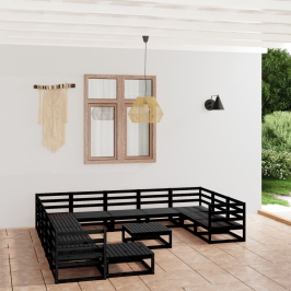 Juego de muebles de jardín 13 piezas madera maciza de pino