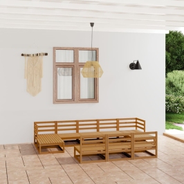 Juego de muebles de jardín 10 piezas madera maciza de pino