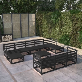 Juego de muebles de jardín 11 piezas madera maciza de pino