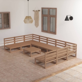 Juego de muebles de jardín 10 piezas madera maciza de pino
