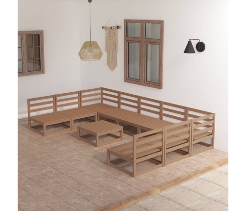 Juego de muebles de jardín 10 piezas madera maciza de pino