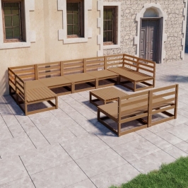 Juego de muebles de jardín 10 piezas madera maciza de pino