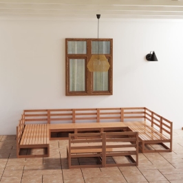 Juego de muebles de jardín 11 piezas madera maciza de pino