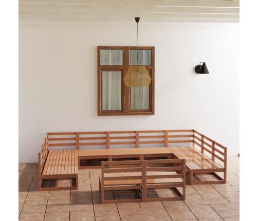 Juego de muebles de jardín 11 piezas madera maciza de pino