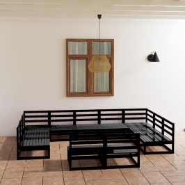 Juego de muebles de jardín 11 piezas madera maciza de pino