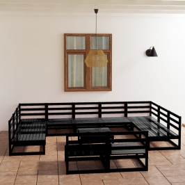 Juego de muebles de jardín 12 piezas madera maciza de pino