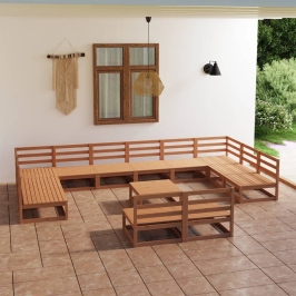 Juego de muebles de jardín 13 piezas madera maciza de pino