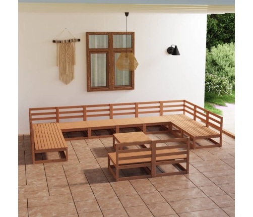 Juego de muebles de jardín 13 piezas madera maciza de pino