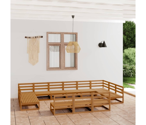 Juego de muebles de jardín 13 piezas madera maciza de pino
