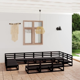 Juego de muebles de jardín 13 piezas madera maciza de pino