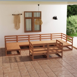 Juego de muebles de jardín 9 piezas madera maciza de pino
