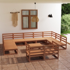Juego de muebles de jardín 12 piezas madera maciza de pino