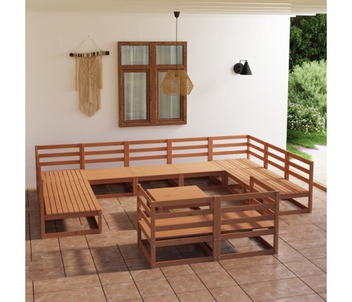 Juego de muebles de jardín 12 piezas madera maciza de pino