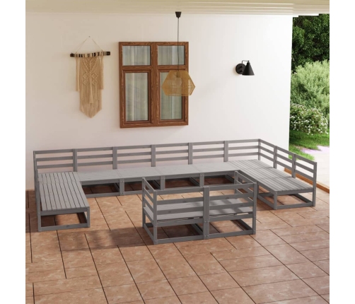 Juego de muebles de jardín 12 piezas madera maciza de pino