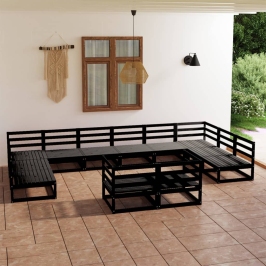 Juego de muebles de jardín 12 piezas madera maciza de pino
