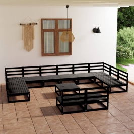 Juego de muebles de jardín 13 piezas madera maciza de pino