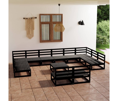 Juego de muebles de jardín 13 piezas madera maciza de pino