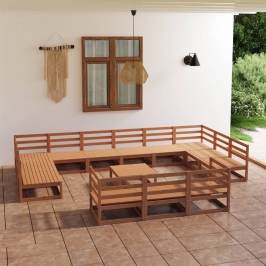 Juego de muebles de jardín 14 piezas madera maciza de pino