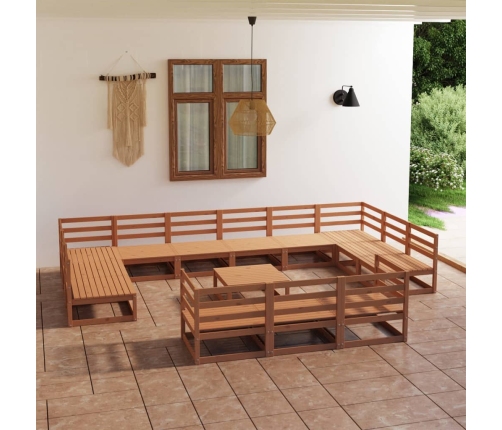 Juego de muebles de jardín 14 piezas madera maciza de pino