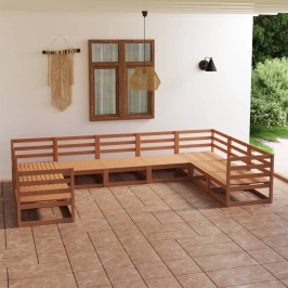 Juego de muebles de jardín 9 piezas madera maciza de pino