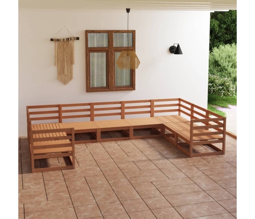 Juego de muebles de jardín 9 piezas madera maciza de pino