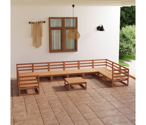 Juego de muebles de jardín 11 piezas madera maciza de pino