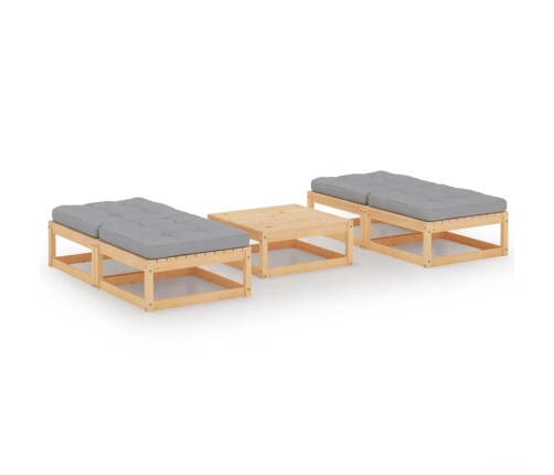 Juego de muebles de jardín 5 pzas y cojines madera pino maciza