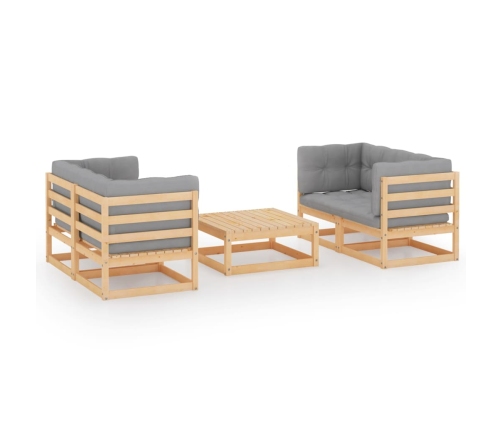 Juego de muebles de jardín 5 pzas y cojines madera pino maciza