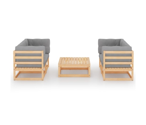 Juego de muebles de jardín 5 pzas y cojines madera pino maciza
