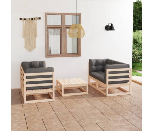 Juego de muebles de jardín 5 pzas y cojines madera pino maciza