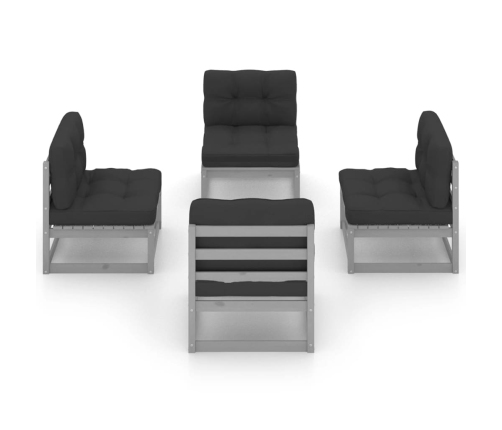 Juego de muebles de jardín 4 pzas y cojines madera pino maciza