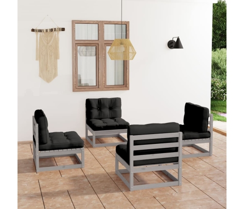 Juego de muebles de jardín 4 pzas y cojines madera pino maciza