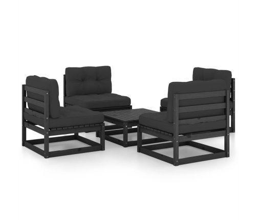 Juego de muebles de jardín 5 pzas y cojines madera pino maciza