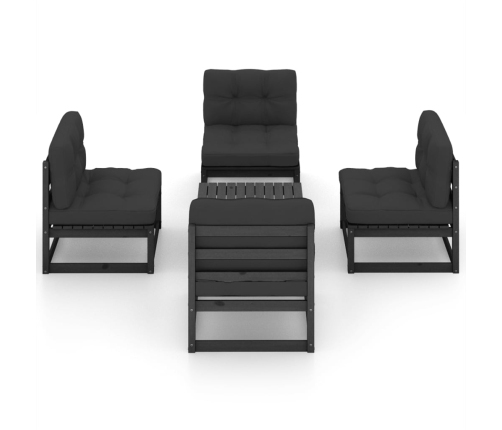 Juego de muebles de jardín 5 pzas y cojines madera pino maciza