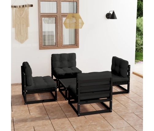 Juego de muebles de jardín 5 pzas y cojines madera pino maciza
