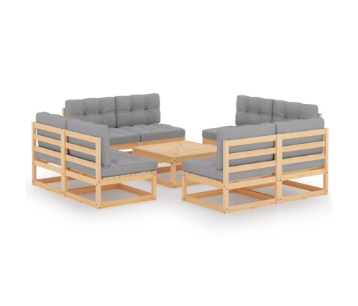 Juego de muebles de jardín 9 pzas y cojines madera pino maciza