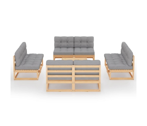 Juego de muebles de jardín 9 pzas y cojines madera pino maciza