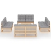 Juego de muebles de jardín 9 pzas y cojines madera pino maciza
