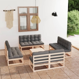 Juego de muebles de jardín 9 pzas y cojines madera pino maciza