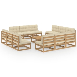 Muebles de jardín 13 piezas con cojines madera de pino maciza