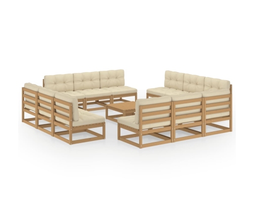 Muebles de jardín 13 piezas con cojines madera de pino maciza